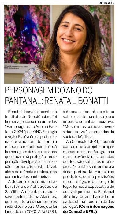 Renata Libonati, do Departamento de Meteorologia da UFRJ, é eleita personagem do ano do Pantanal